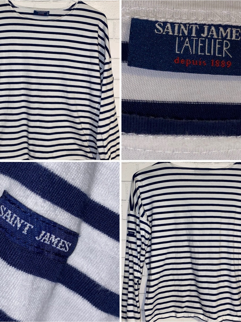 Saint James France $135 Navy White Breton LS Tee Womens Med US 38